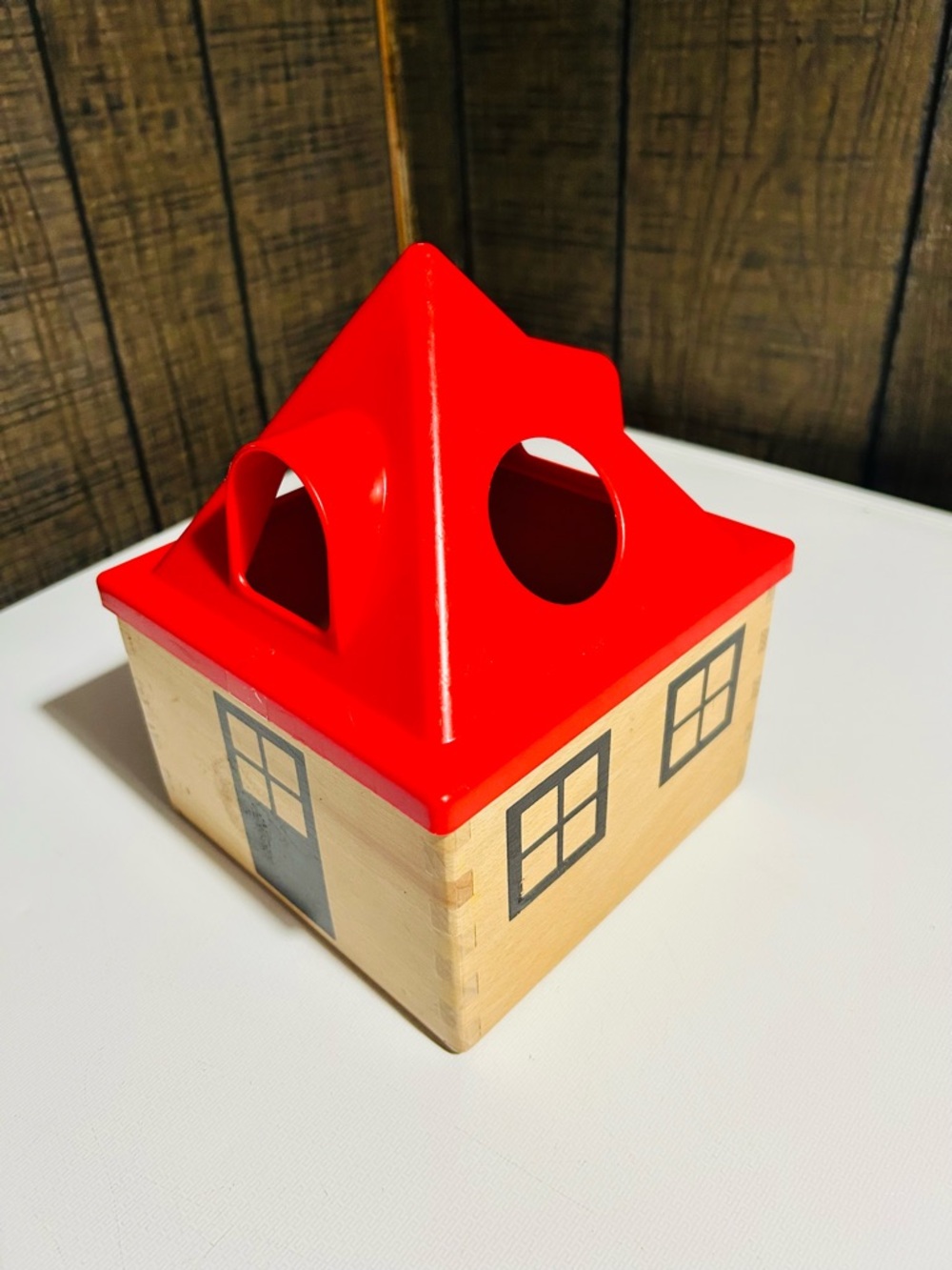 IKEA Wooden Shape Sorter House with Red Roof